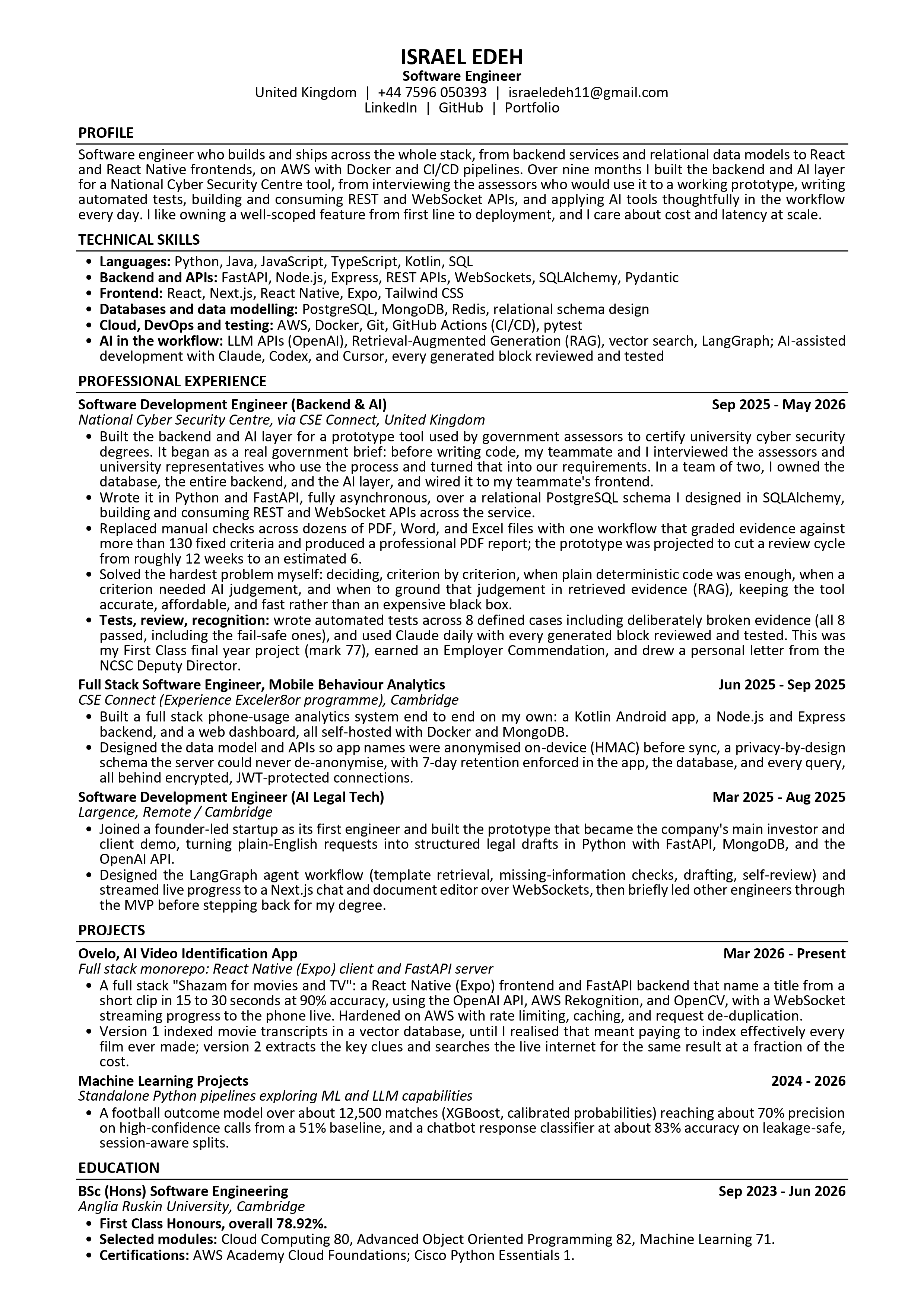Israel Edeh resume, page 1